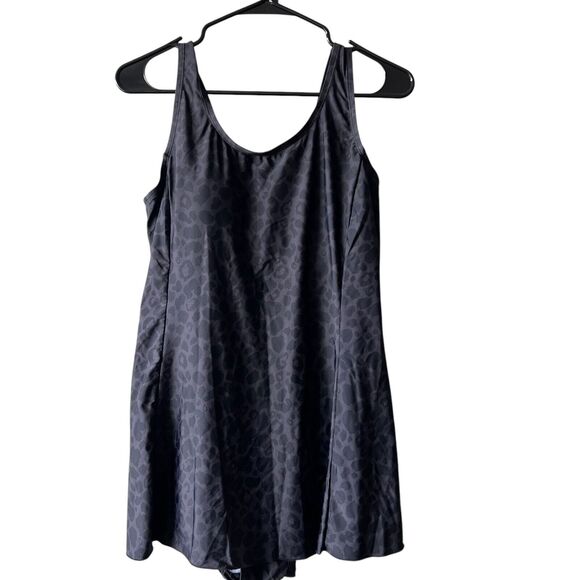 Shore Shapes Swimwear Womens Sz. 14 Swimdress Black Animal Print Cheetah Leopard - Picture 1 of 10